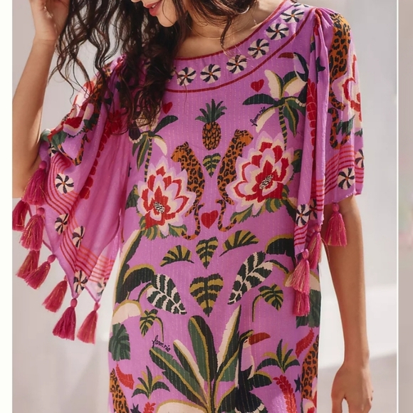 New Farm Rio Pink Leopard Forest Swim Beach Pool Cover-Up Dress Medium NWT - Picture 3 of 14